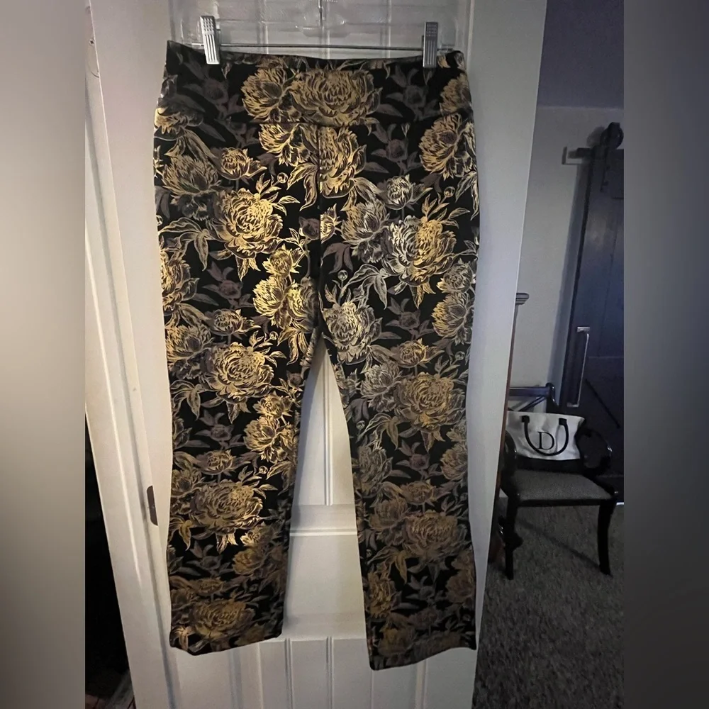 Soft Surroundings Black and Gold Patterned Ankle Pants, Small Petite - Picture 2 of 7